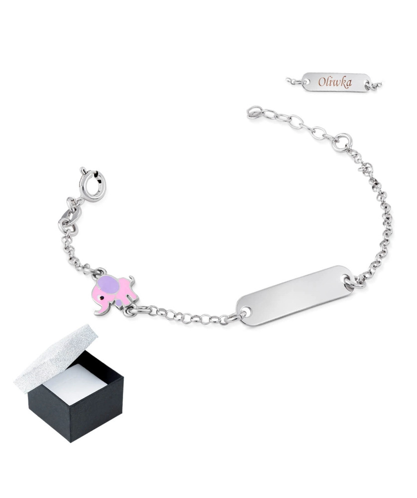Silver children's bracelet with plate and elephant ENGRAVING
