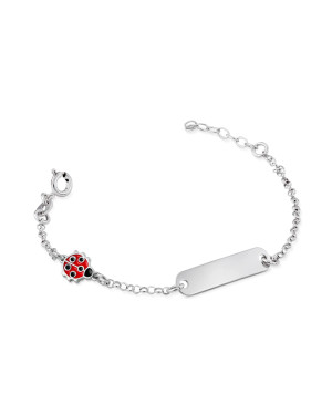 Silver children's bracelet with plate and ladybug ENGRAVING