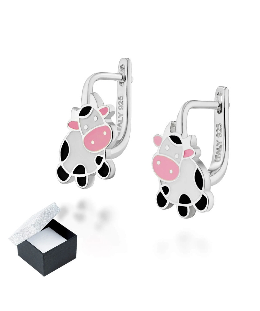 Silver children's cow earrings