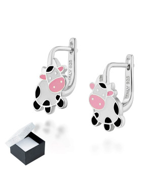 Silver children's cow earrings