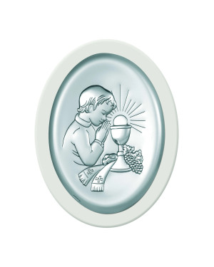 Communion souvenir for a boy silver oval