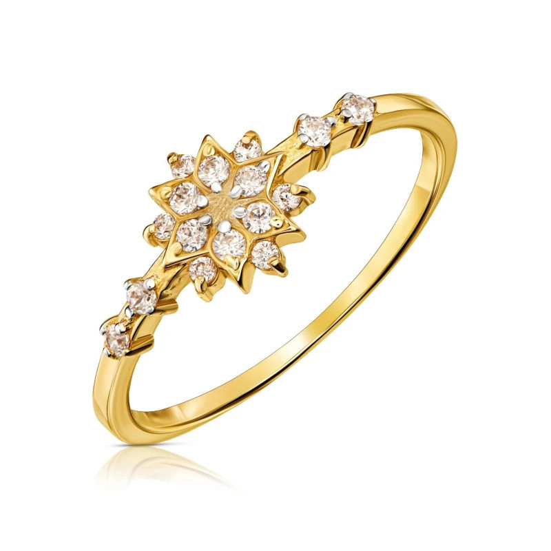 Gold flower ring with white stones P1.1189 | GoldJewellery