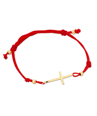 14ct Yellow Gold Cross Red String Bracelet