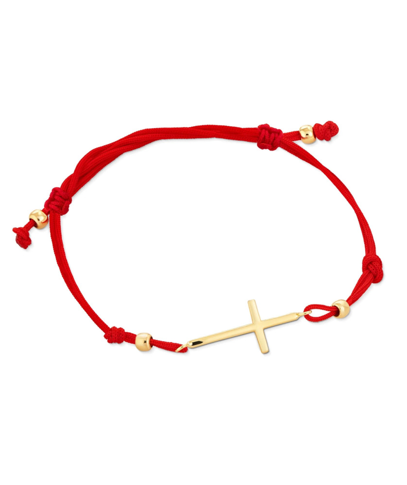14ct Yellow Gold Cross Red String Bracelet
