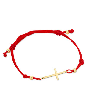 14ct Yellow Gold Cross Red String Bracelet