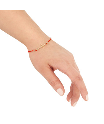 14ct Yellow Gold Cross Red String Bracelet
