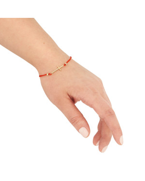 14ct Yellow Gold Cross Red String Bracelet