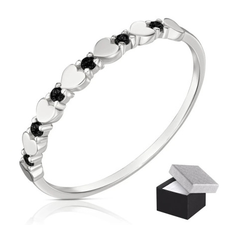 Ring with black heart zircons PS3.1663c| GoldJewellery