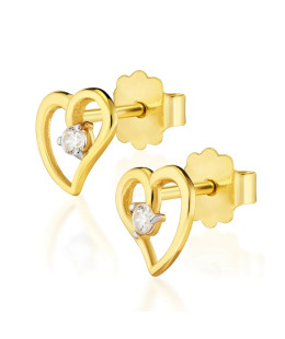 Gold heart earrings with zirconia 8k