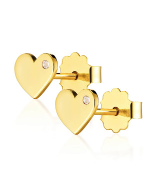 Gold heart earrings with a small stone