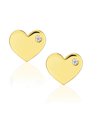Gold heart earrings with a small stone