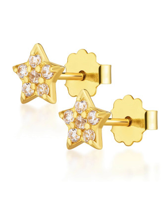 Gold star earrings with stones
