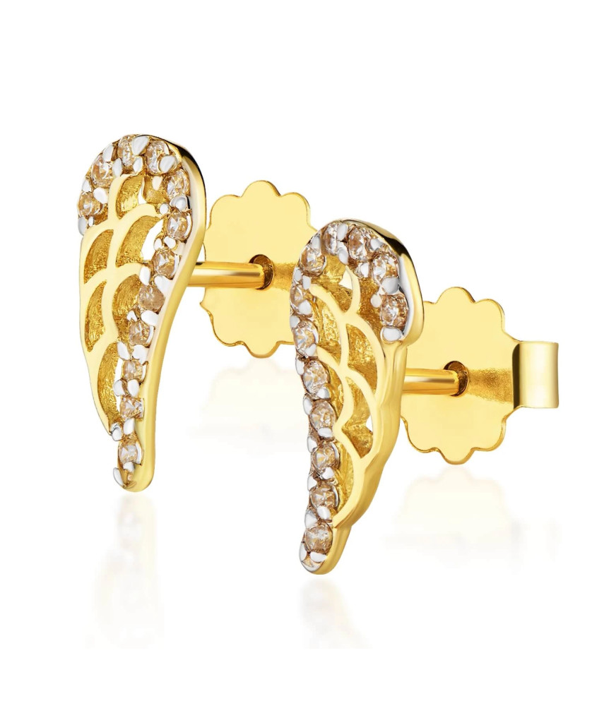 Gold wing earrings with stones 8k