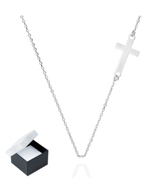 Rhodium-Plated Silver Cross Necklace