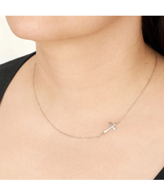Rhodium-Plated Silver Cross Necklace