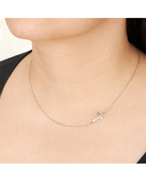 Rhodium-Plated Silver Cross Necklace