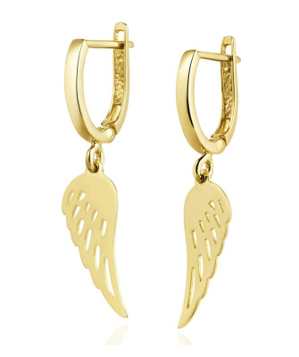 Złote kolczyki wiszące skrzydełka 14k