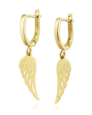 Gold dangling wing earrings 14k