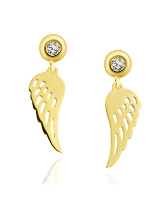Gold dangling earrings with zircon wings