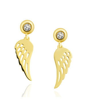 Gold dangling earrings with zircon wings