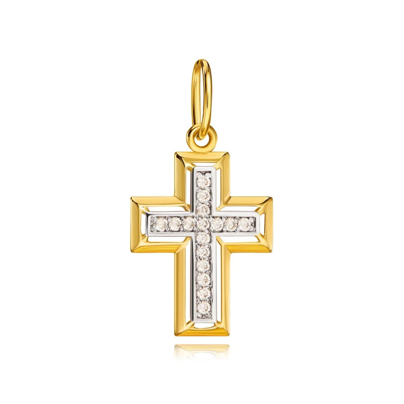 Gold cross with white zircons W3.3030 | GoldJewellery
