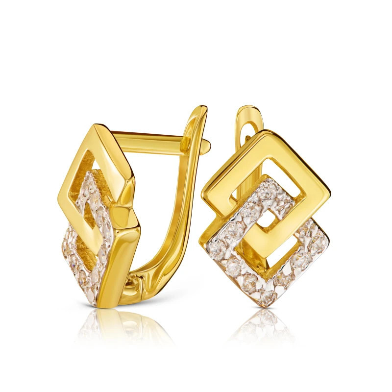 Gold earrings 585 diamonds double white stones K1.734| GoldJewellery