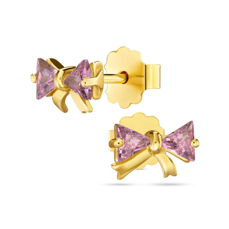Gold earrings 333 pink bows K3.2359r | GoldJewellery