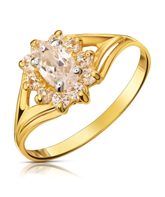 Gold ring with cubic zirconia 14k flower white stones