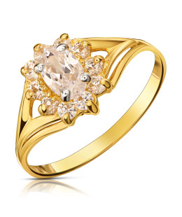 Gold ring with cubic zirconia 14k flower white stones