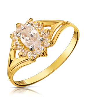 Gold ring with cubic zirconia 14k flower white stones
