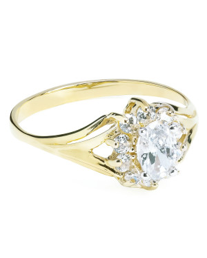 Gold ring with cubic zirconia 14k flower white stones