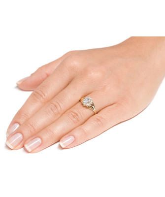 Gold ring with cubic zirconia 14k flower white stones