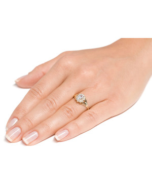 Gold ring with cubic zirconia 14k flower white stones