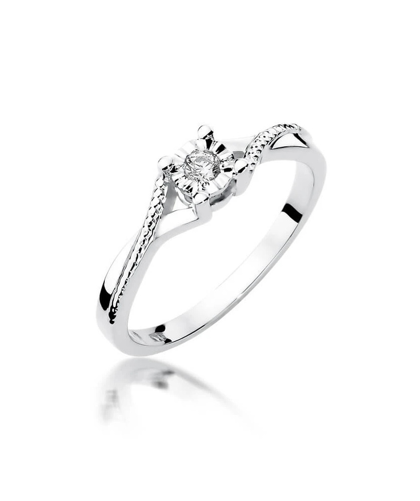 Złoty pierścionek z diamentem białe złoto 0,08ct