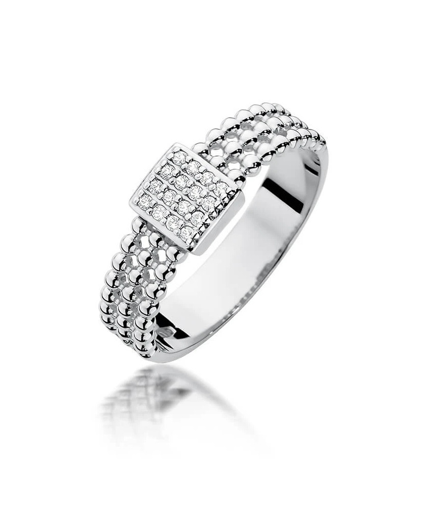 Złoty pierścionek z diamentami białe złoto 0,08ct