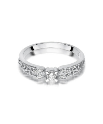 Złoty pierścionek z diamentami białe złoto 0,13ct