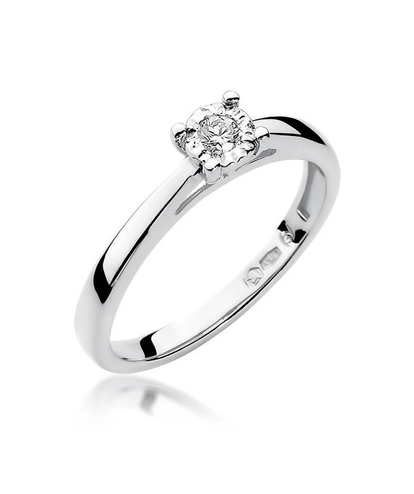 Złoty pierścionek zaręczynowy z diamentem białe złoto 0,08ct