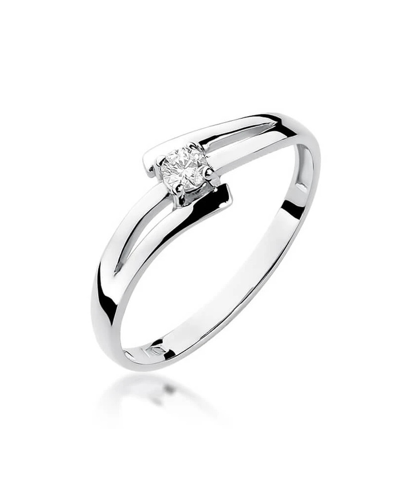 Złoty pierścionek zaręczynowy z diamentem białe złoto 0,08ct