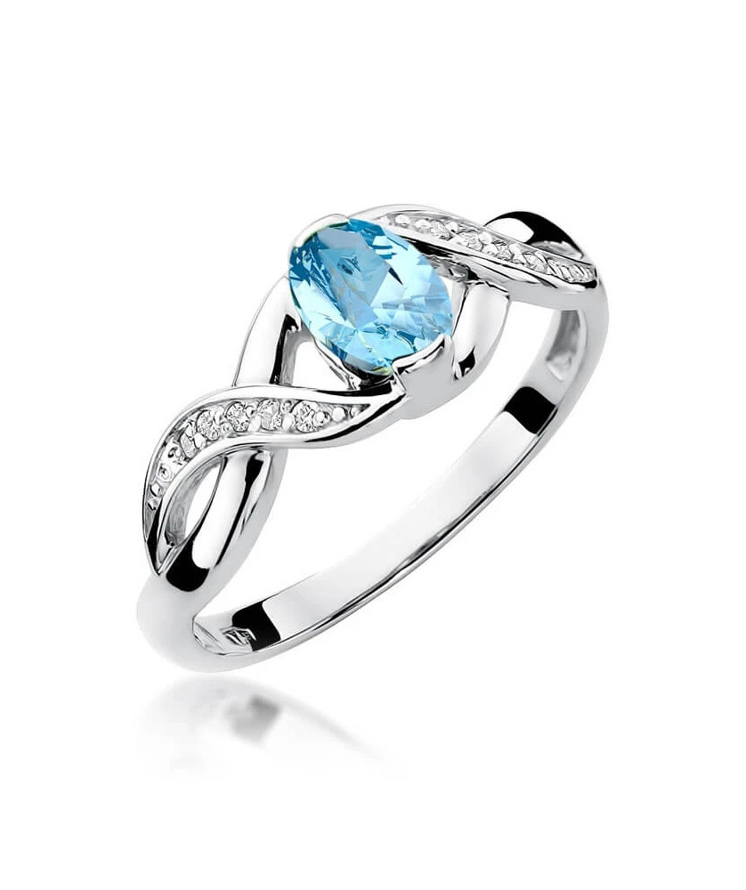Złoty pierścionek z diamentem Białe złoto EW-28 topaz