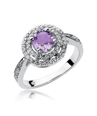 Gold ring with diamond White gold EW-274 amethyst