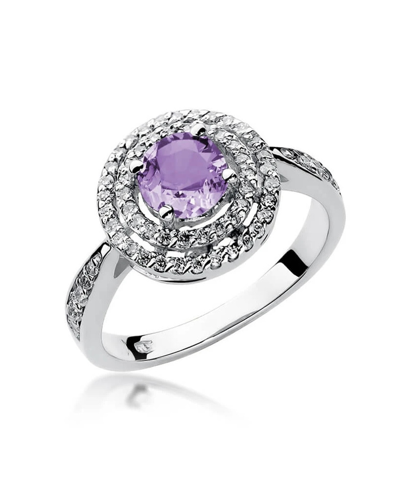 Gold ring with diamond White gold EW-274 amethyst