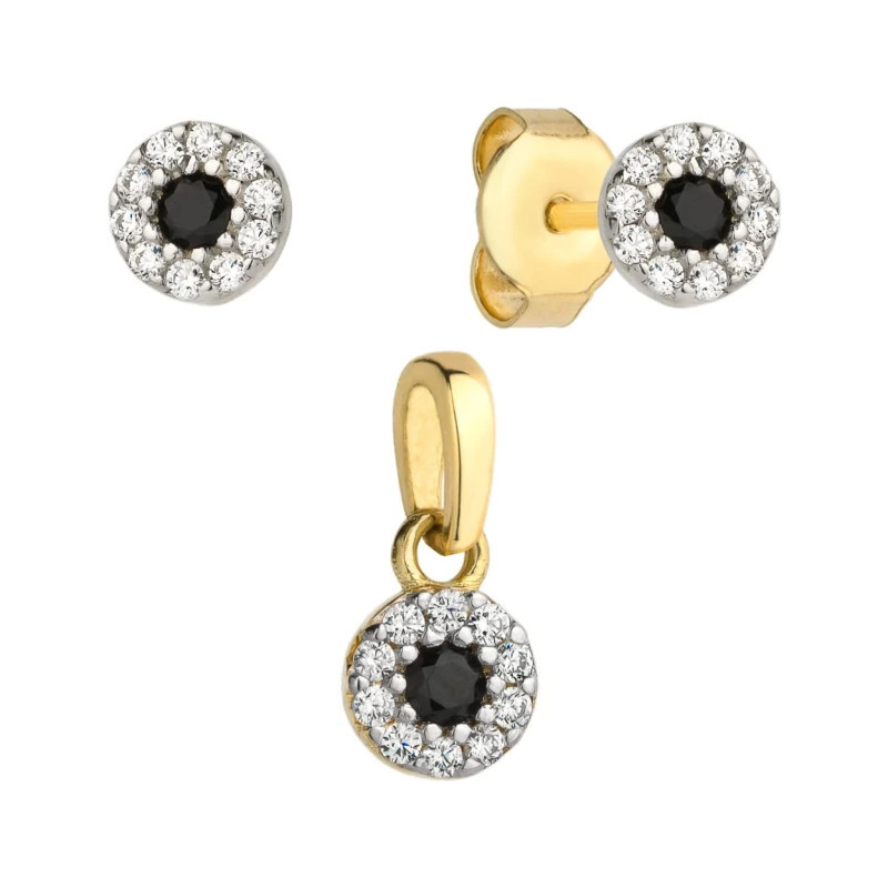 ⭐ Set of earrings + pendant black onyx surrounded by zircons ♥ GoldJewellery