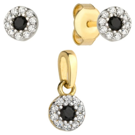 ⭐ Set of earrings + pendant black onyx surrounded by zircons ♥ GoldJewellery