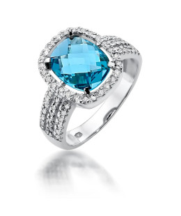 Ring with topaz and diamonds white gold