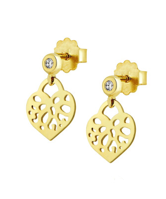 Gold oriental heart earrings with 1.5 mm zirconia