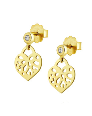 Gold oriental heart earrings with 1.5 mm zirconia