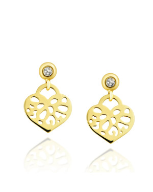 Gold oriental heart earrings with 1.5 mm zirconia