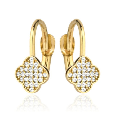 ⭐ Gold clover earrings studded with cubic zirconias on an English clasp ♥ GoldJewellery