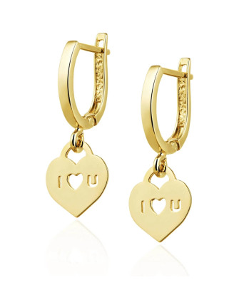 Gold heart dangling earrings ILOVEU