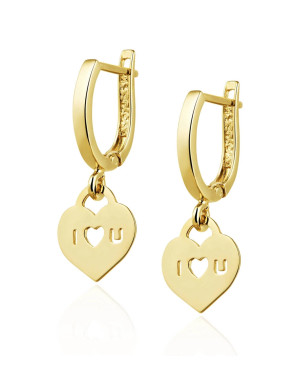 Gold heart dangling earrings ILOVEU